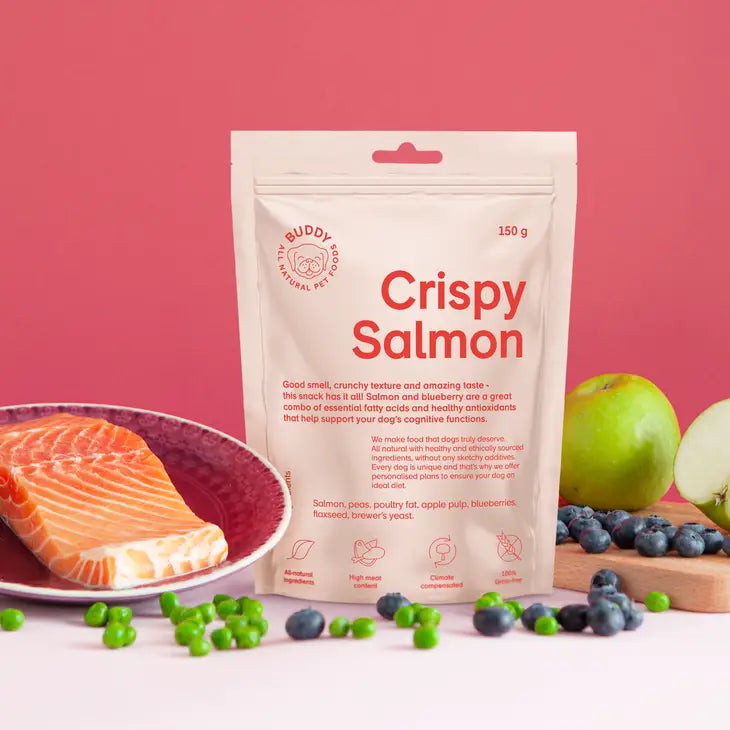 BUDDY PET FOOD - CRUNCHY SALMON WITH BLUEBERRIES SNACK