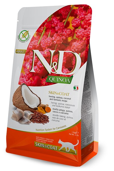FARMINA QUINOA - ADULT CAT - SKIN & COAT - HERRING, QUINOA, COCONUT & TURMERIC