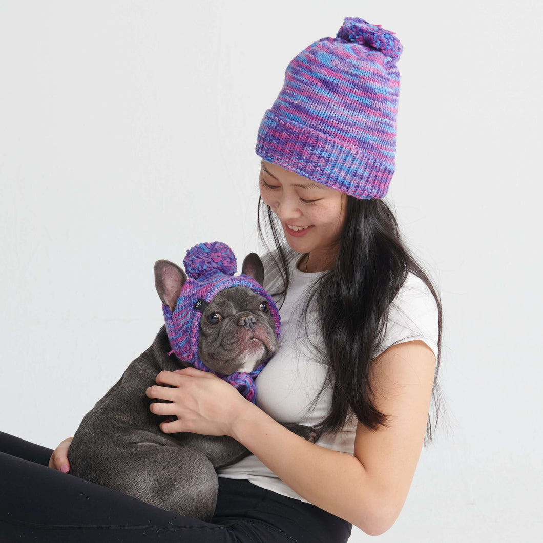 SPARK PAWS - HUMAN POMPOM HAT - PURPLE & LAVENDER