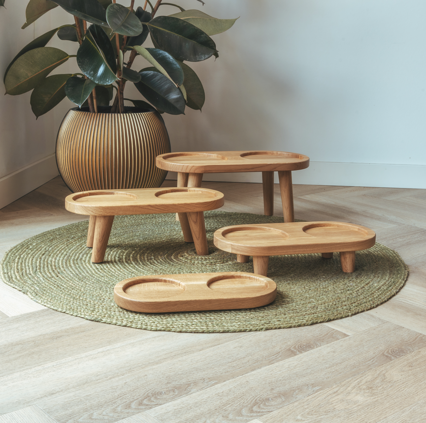 AVA BOWLS - WOODEN TRAY FOR 2 BOWLS SIZE MEDIUM - LEGS 6 CM