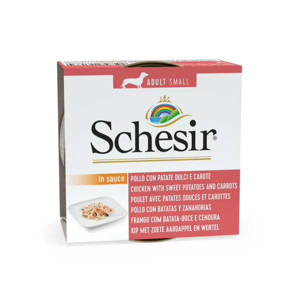 SCHESIR WET ADULT DOG - CHICKEN, SWEET POTATOES & CARROTS - IN SAUCE